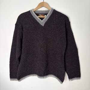 Vintage Alps Sweater Wool Blend Purple Gray Grandma  V-Neck Women Large